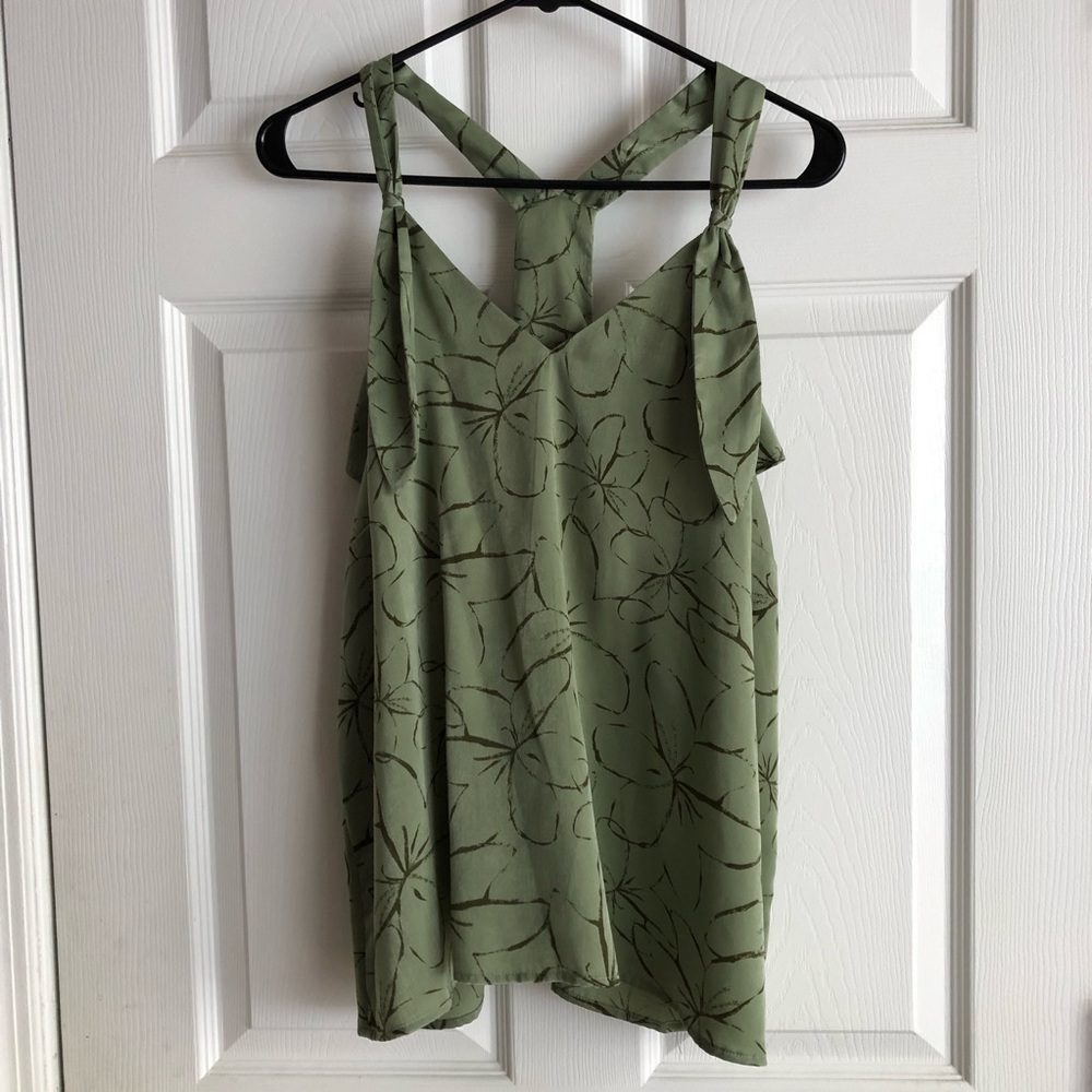 Mossimo Flower Print Silk Tied Tank Green XXL